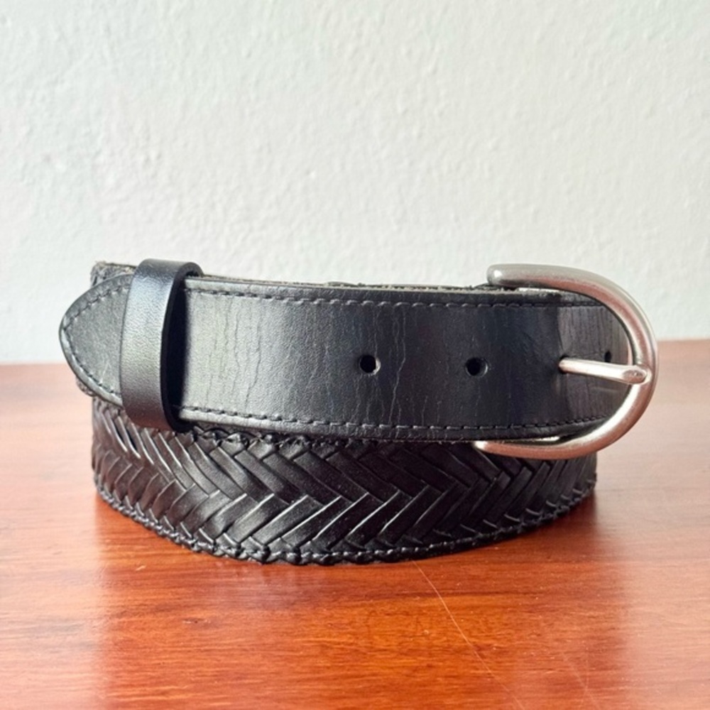 Fossil Black Leather Braided Belt Sz M